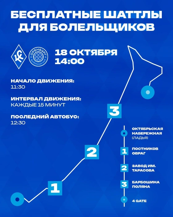 Так шаттлы пойдут от Ладьи | Источник: ПФК «Крылья Советов»