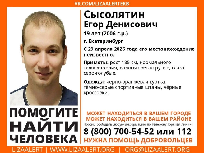 Ориентировка  | Источник: поисковый отряд «ЛизаАлерт» Свердловской области