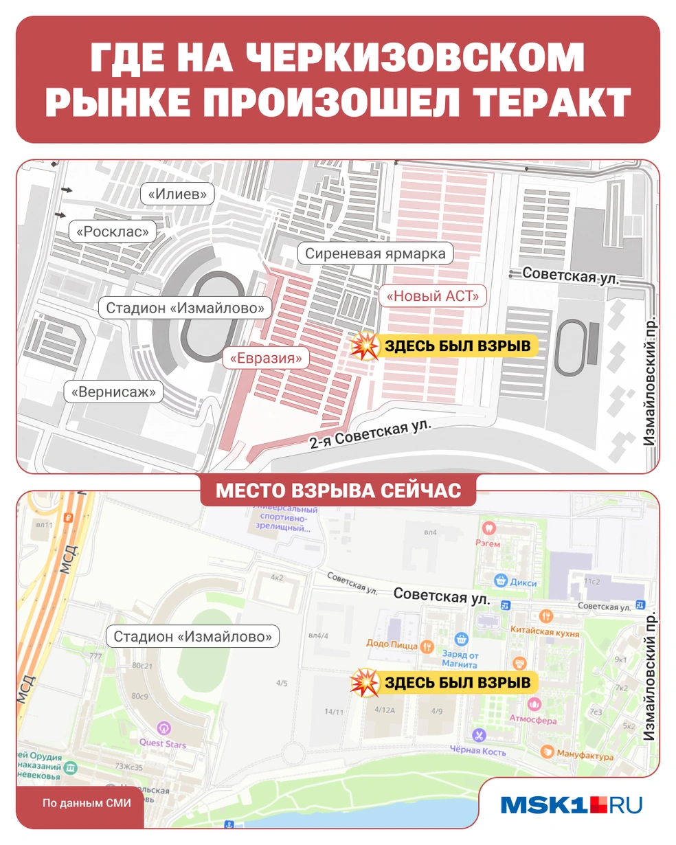 Взрыв произошел на 41-й линии, рядом с кафе «Евразия» и туалетом, между двумя частями рынка — «Евразия» и «Новый АСТ» | Источник: Юрий Скулыбердин / Городские медиа