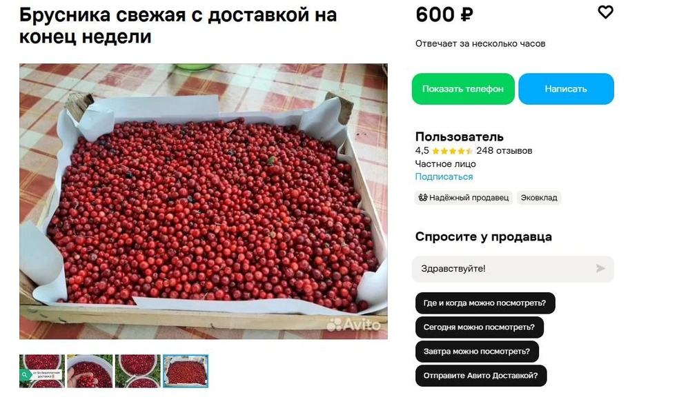 «Минимальный заказ на доставку&nbsp;— пять литров. Место сбора: Ярковский район»,&nbsp;— указал продавец | Источник: сайт бесплатных объявлений