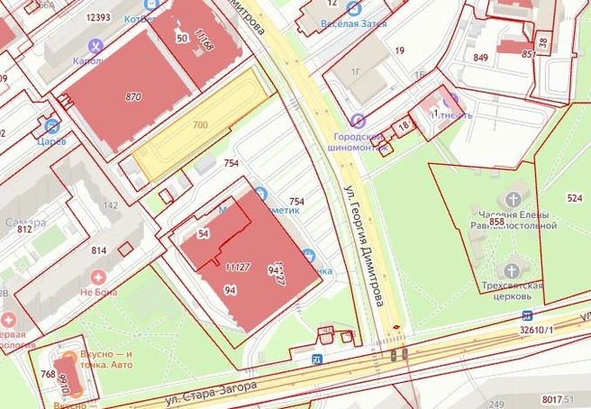 Территория, которую выставили на продажу, выделена на карте желтым | Источник: ik8map.roscadastres.com