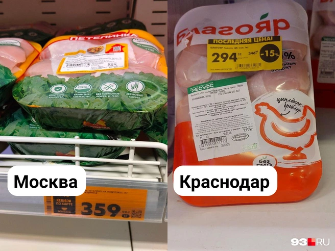 Килограмм куриных ножек в Краснодаре без скидки стоит 346,99 рубля. Получается, что у нас дешевле на 3%  | Источник: Екатерина Железнова / 93.RU