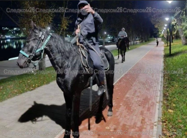 Пытались сбить с ног и ударили плеткой. В Кисловодске разбираются в инциденте с всадниками в масках | Источник: Официальный канал СУ СКР по Ставропольскому краю