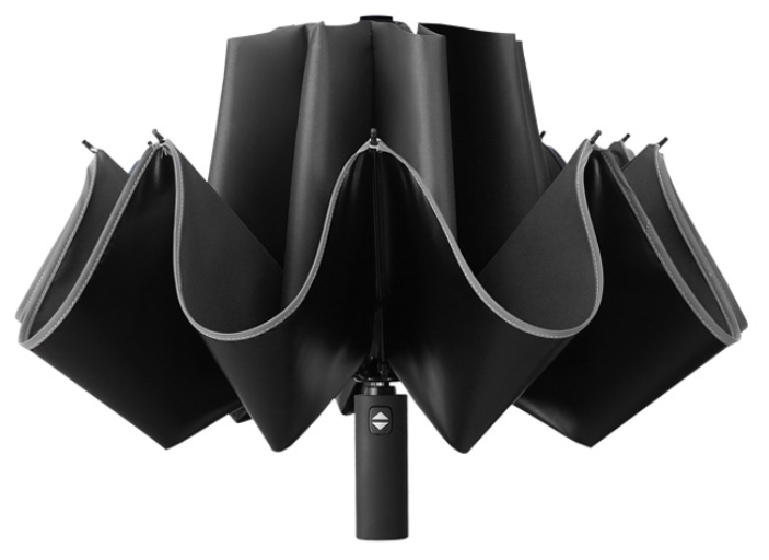 Зонт автомат Reverse обратного сложения черный со светоотражающей полосой