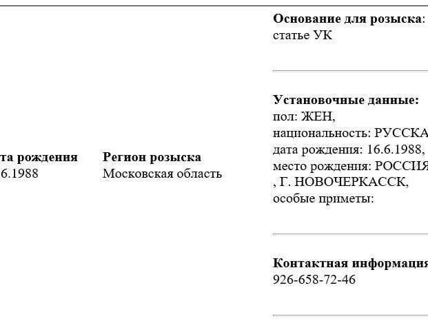 Ориентировка по розыску Хоботовой | Источник: мвд.рф