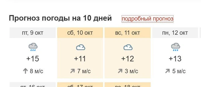 Краткий прогноз погоды на выходные | Источник: pogoda.msk1.ru