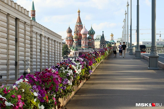 Длина Большого Москворецкого моста составляет 554 метра, и весь он украшен цветами | Источник: Артем Устюжанин / MSK1.RU