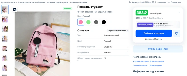 Простой китайский рюкзак без изысков  | Источник: скрин / ozon.ru