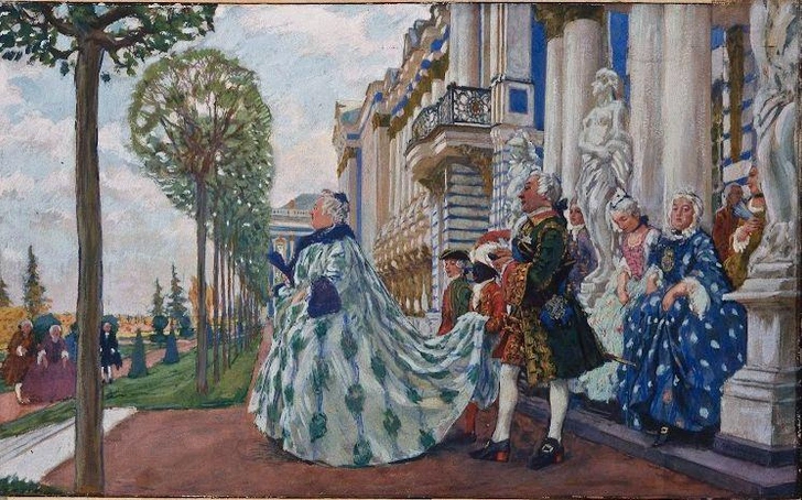 Е. Е. Лансере. «Прогулка императрицы Елизаветы Петровны». 1905. Нижегородский государственный художественный музей | Источник: пресс-служба выставки