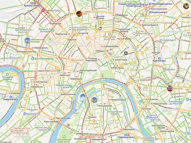 Карта пробок в Москве к этому часу | Источник: Яндекс. Карты