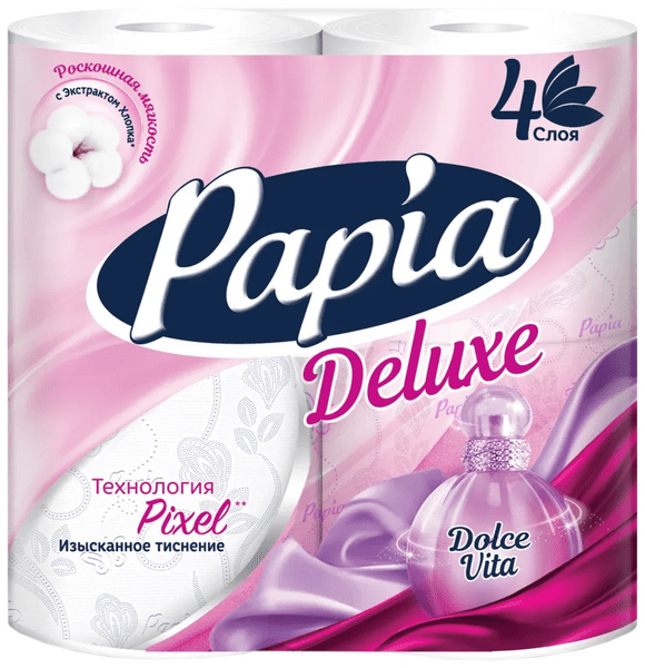 Туалетная бумага Papia Deluxe Dolce Vita белая четырехслойная