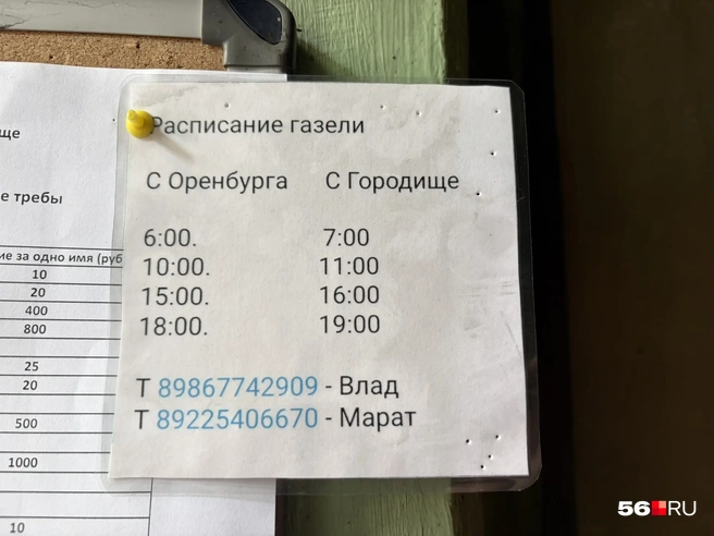 Расписание газели Оренбург-Городище-Оренбург | Источник: Николай Сальников / 56.RU