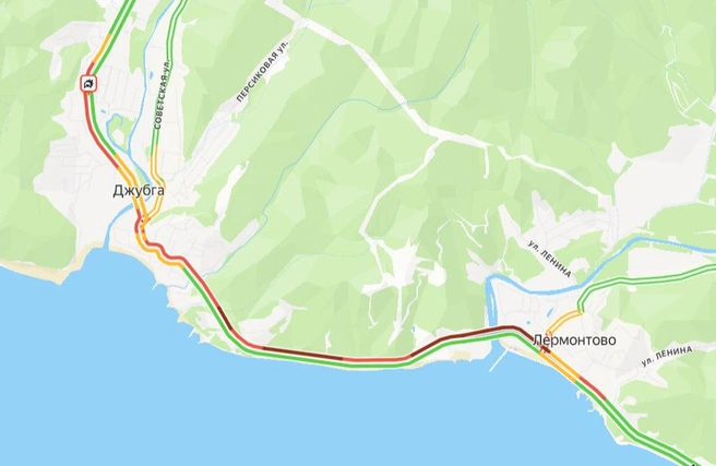 Пробка от Лермонтово до Джубги | Источник: yandex.ru/maps