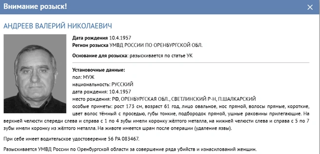 Ориентировка на Валерия Андреева | Источник: мвд.рф