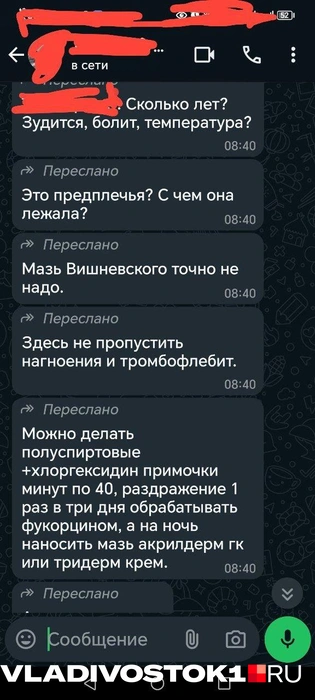 Переписка с флебологом из Москвы по поводу состояния Моники | Источник: Елизавета Околелова