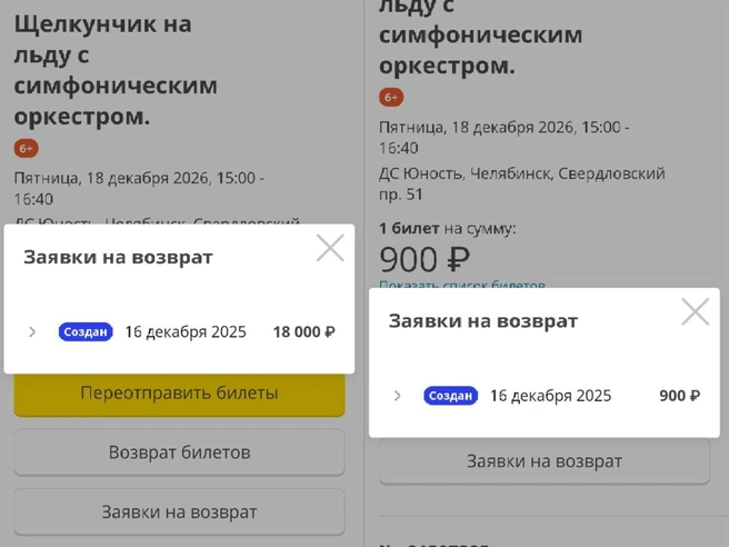 Екатерина оформила возврат в день переноса мероприятия | Источник: читатель 74.RU