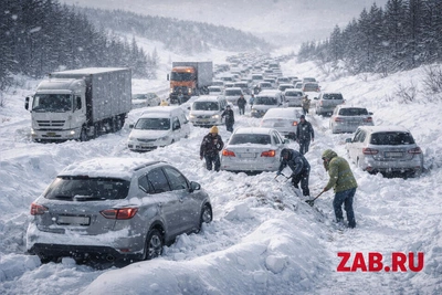 65 автомобилей заблокированы снегом на трассе Чита-Забайкальск