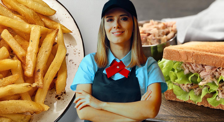 Работница фаст-фуда берет на рот