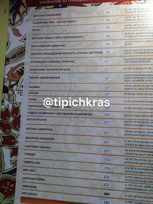 Новые цена на карусели в Горсаду  | Источник: tipichkras / T.me