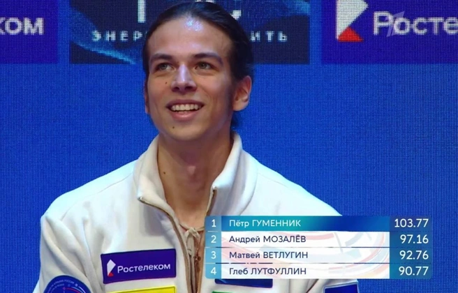Петр Гуменник лидирует по результатам короткой программы на чемпионате России | Источник: Первый канал / 1tv.ru