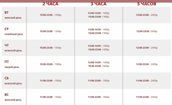 Прайс на баню | Источник: сайт «Бодрости»