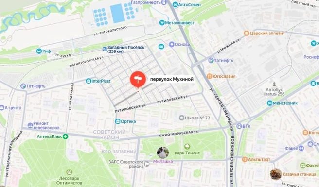 Переулок Мухиной на карте Воронежа | Источник: Яндекс Карты / yandex.ru/maps