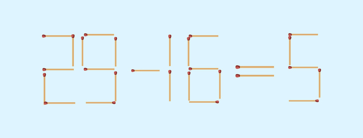 Какой гений это написал? 29-16 никак не может быть равно 5: передвиньте 1 спичку, чтобы пример стал верным