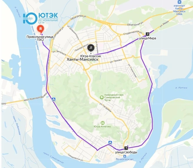 Маршрут, по которому провезут фигуры  | Источник: АО «ЮТЭК-Региональные сети» / «ВКонтакте»