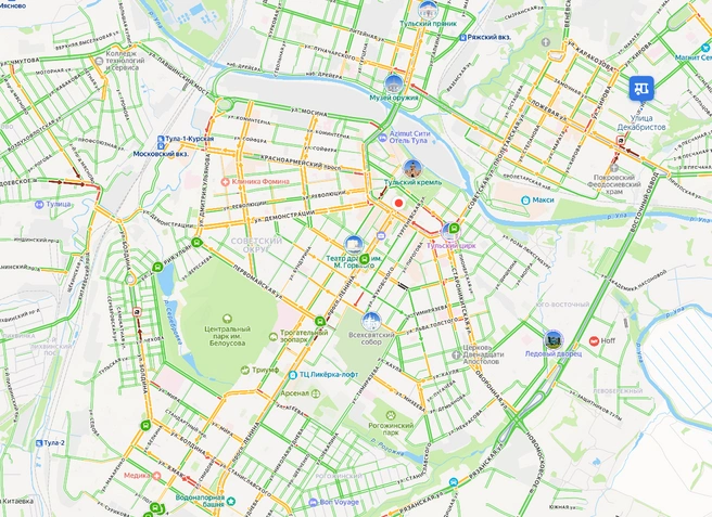 Так выглядит ситуация в Туле на 10 утра | Источник: yandex.ru/maps