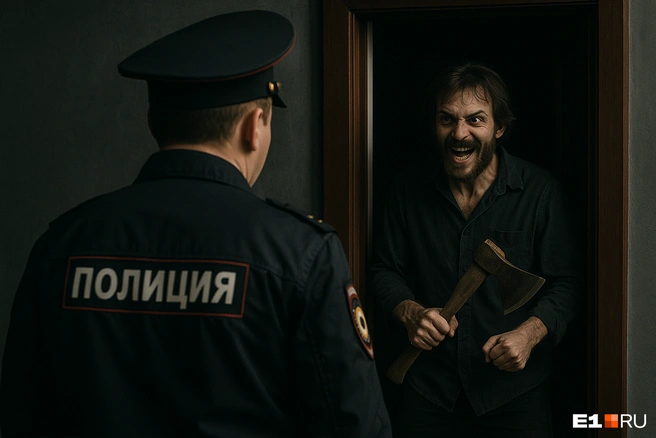 Вряд ли кто-то из полицейских ожидал, что их встретит человек с топором | Источник: Филипп Сапегин / E1.RU