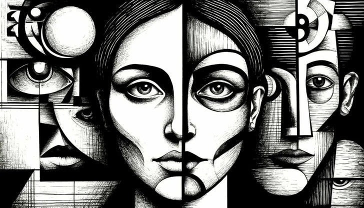 Стилизация под черно-белый графический кубизм | Источник: Шедеврум