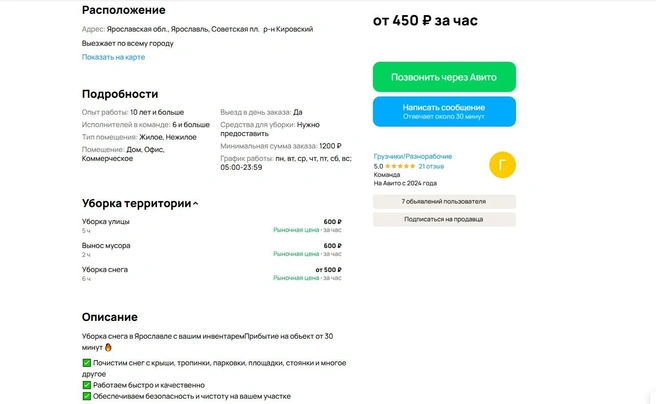 Можно еще купить услугу по выносу мусора&nbsp;— 600 рублей или уборке улицы&nbsp;— 600 рублей | Источник: «Авито»