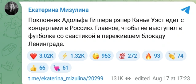 Общественница тоже не рада приезду артиста | Источник: Екатерина Мизулина / T.me