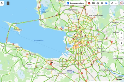 Пробки в Петербурге достигли 7 баллов, на юге перекрыта КАД