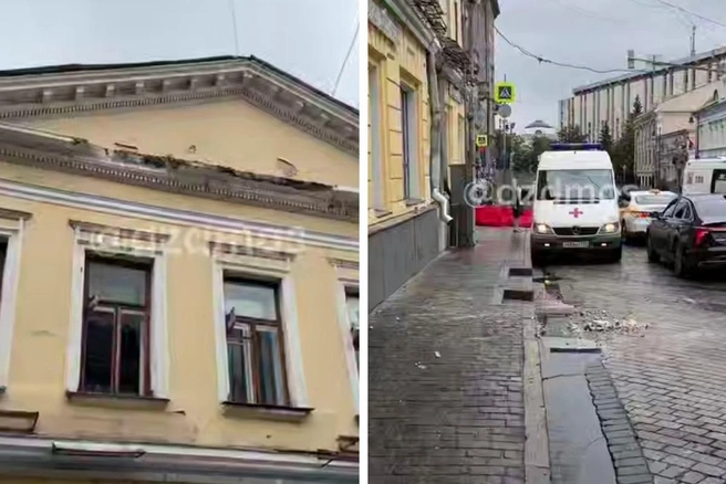 В центре Москвы три человека пострадали из-за обрушения фасада исторического здания | Источник: Московская медицина / T.me