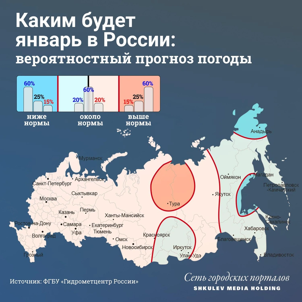 В январе почти по всей России температура будет в пределах нормы | Источник: Виталий Калистратов / Сеть городских порталов