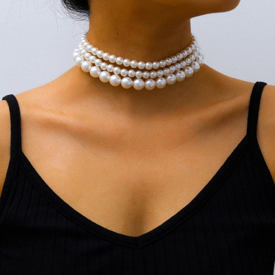 Ожерелье многослойное женское с искусственным жемчугом