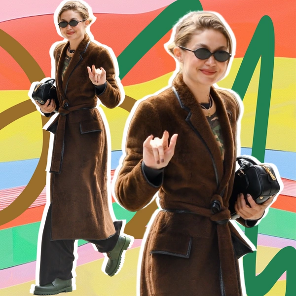 Коричневый + зеленый — красивое цветовое сочетание в одежде на зиму 2025/26 от Джиджи Хадид | Источник: theGirl