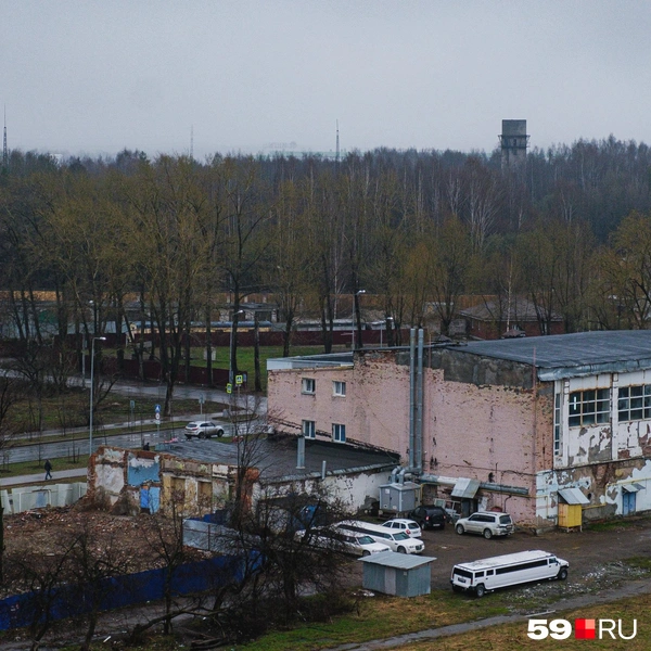 В большом бело-розовом здании находится бассейн «Кама». Рядом с ним особенно выделяются лимузины | Источник: Тимофей Калмаков / 59.RU