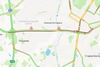 Калужское шоссе во время ремонта&nbsp;— гигантская пробка | Источник: yandex.ru/maps