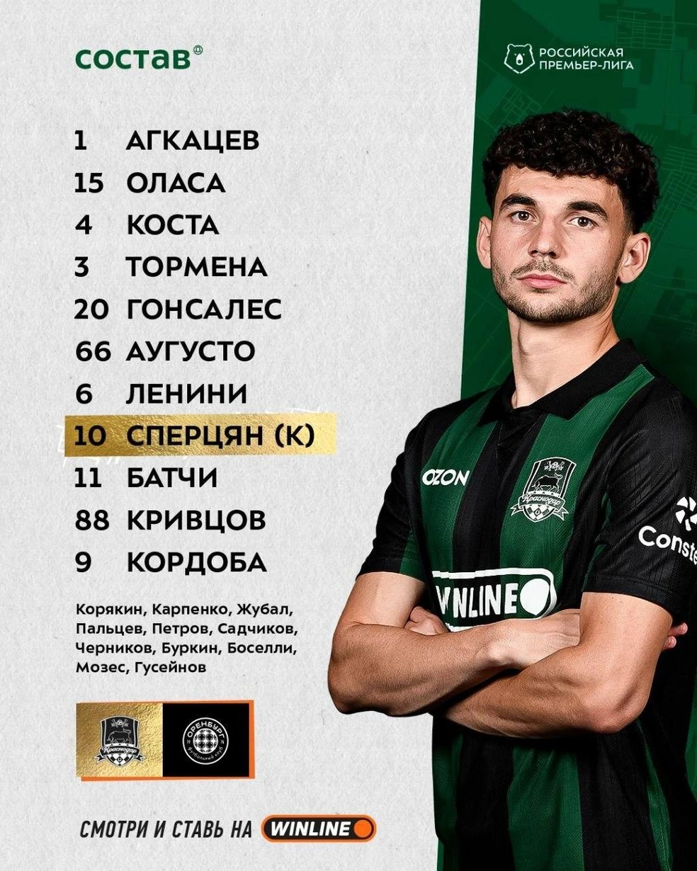 Стартовый состав хозяев | Источник: ФК «Краснодар» / ВКонтакте