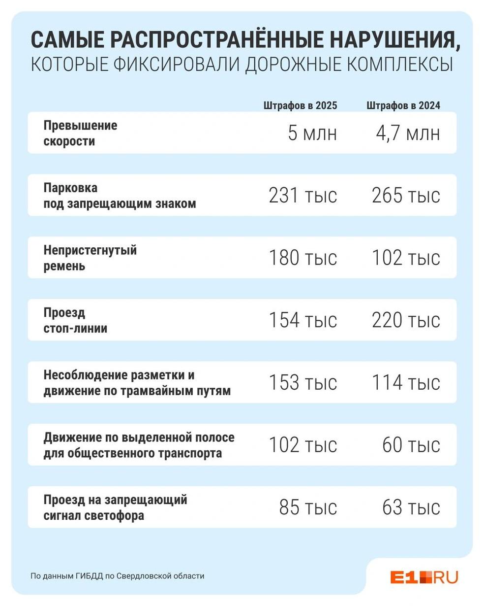 Статистика по видам различных нарушений ПДД | Источник: Филипп Сапегин / E1.RU