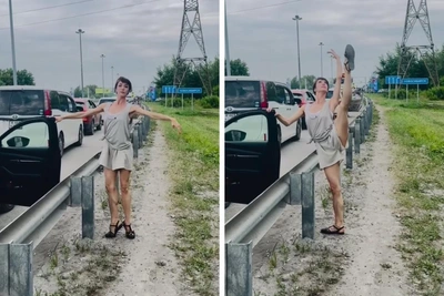 Балерина НОВАТа станцевала в очереди на заправку — видео