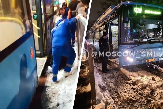 Девочка оказалась зажата дверьми автобуса на улице Лескова в Москве | Источник: СВАО ОНЛАЙН МОСКВА / T.me, Моя Москва / T.me