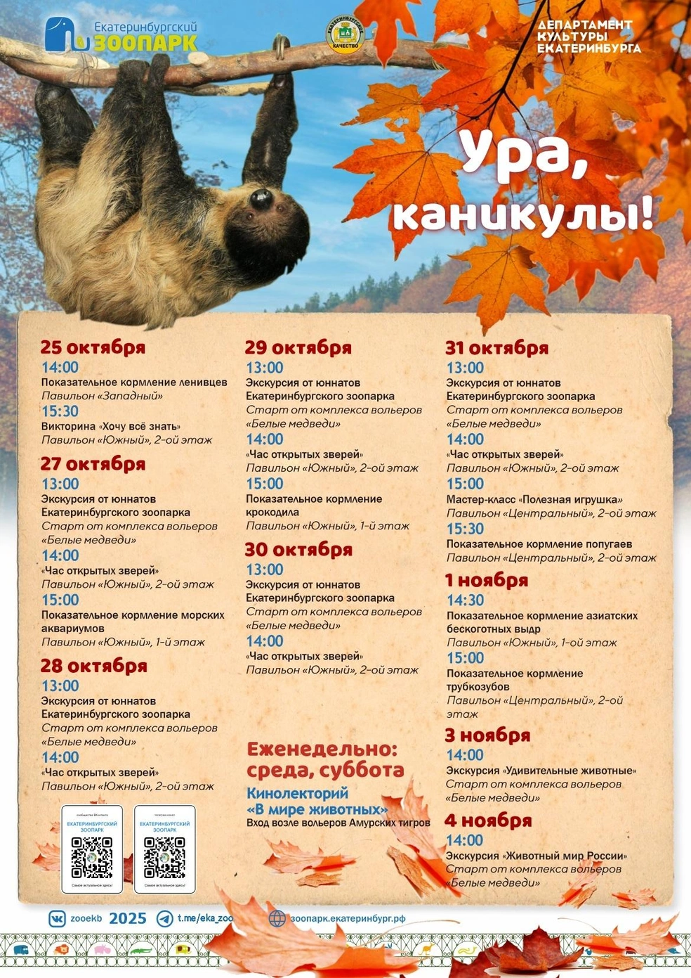 Полная программа мероприятий в зоопарке | Источник: Зоопарк Екатеринбурга / Vk.com