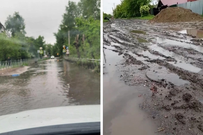 Дороги затопило во всех округах города | Источник: «ЧП Омск» / vk.com, «Аварийный Омск» / vk.com