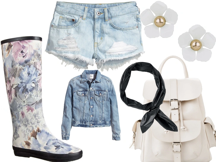 1. Серьги, Accessorize, 1215 руб.2. Повязка на голову, Monki, 499 руб.3. Куртка, H&M, 1999 руб.4. Шорты, H&M 1999 руб. 5. Рюкзак, Mango, 2999 руб.6. Сапоги, KEDDO, keddo.ru, 1899 руб.