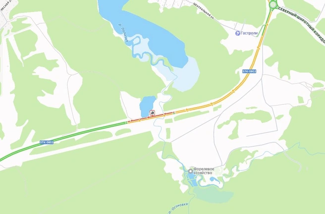 В сторону Перми скопилась небольшая пробка | Источник: yandex.ru / maps