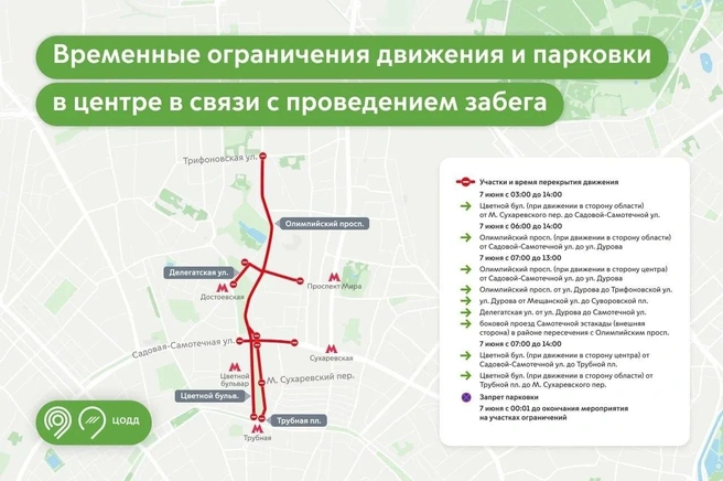 Схема перекрытий в Москве 7 июня  | Источник: Дептранс Москвы / MAX