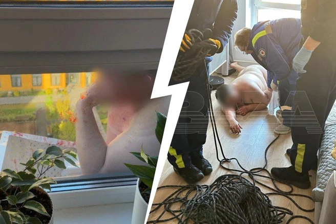 Голый мужчина выпал из окна и застрял в корзине кондиционера в Красногорске | Источник: ЖК Ильинские Луга, Baza / T.me 